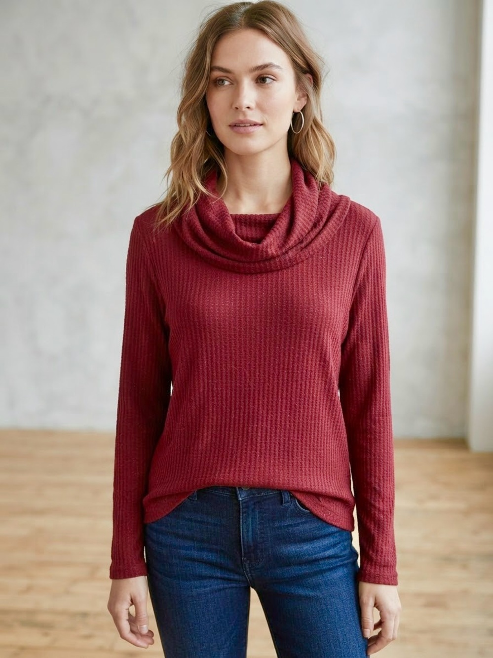 GIBSON Cowl Neck Long Sleeve Top